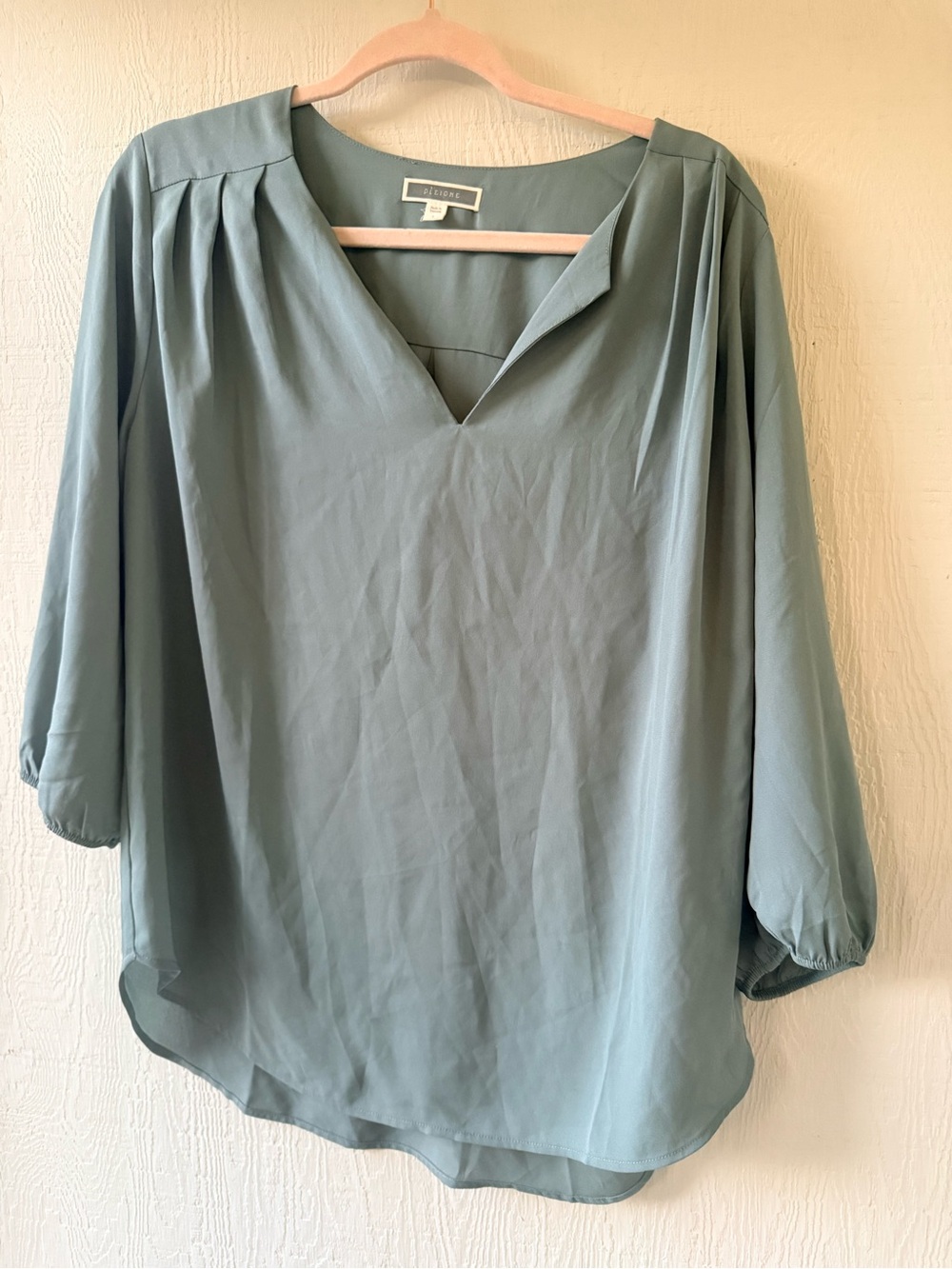 Pleione Sage Green V-Neck Pleated Blouse